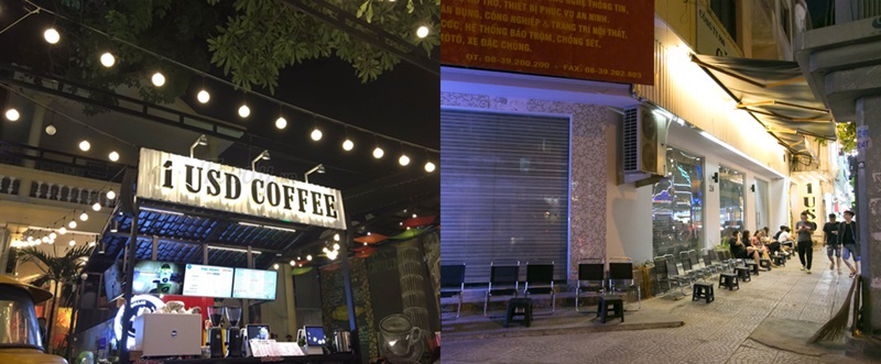 1 USD là một trong những quán cafe vỉa hè Sài Gòn thu hút nhiều khách hàng vào nhiều buổi chiều tối và dịp cuối tuần.